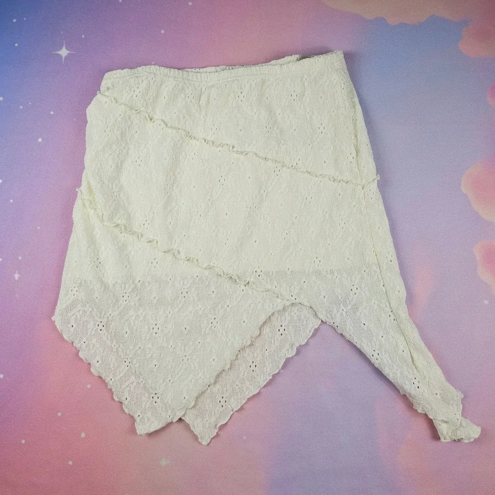 Shein Curve‎ Mini Skirt Womens 1XL Cream Excellent Lace Asymmetrical Tiered Boho